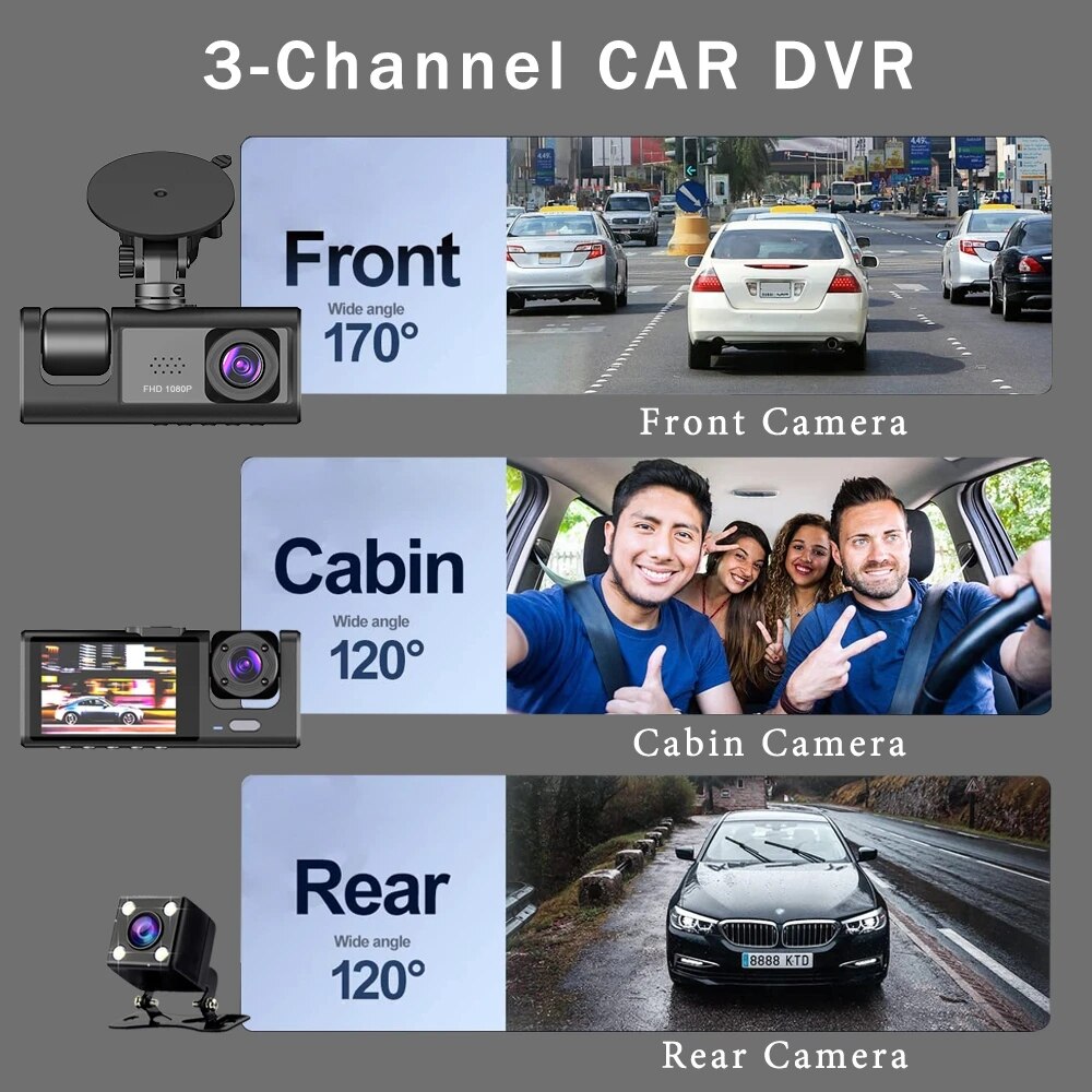 BBS DASHCAM™ DVR HD 1080P 3-LENTES.